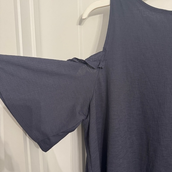 LC Lauren Conrad Ruffle Cold-Shoulder Dress Navy Blue XL Off Shoulder Knee Offic - Picture 10 of 11